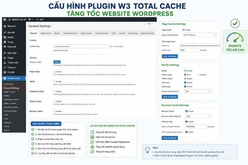 Cấu hình plugin W3 Total Cache tăng tốc website