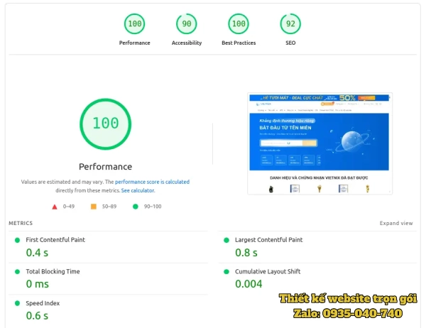 Giao diện PageSpeed Insights hiển thị điểm hiệu suất website và các chỉ số Core Web Vitals trên mobile, desktop