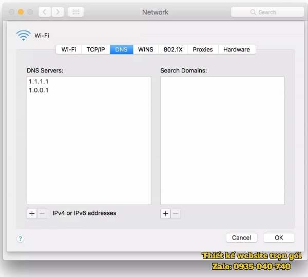 Thay đổi DNS 1.1.1.1 trên MacOS