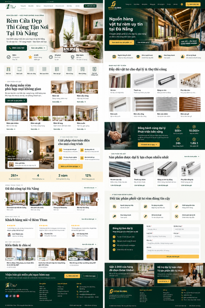 Trang chủ website Rèm Titan bán lẻ rèm cửa và website Gstar Global phân phối sỉ vật tư rèm tại Đà Nẵng