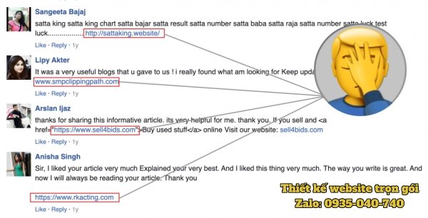 Ví dụ spam comment chèn backlink trên blog không liên quan khiến hồ sơ liên kết website trở nên kém tự nhiên