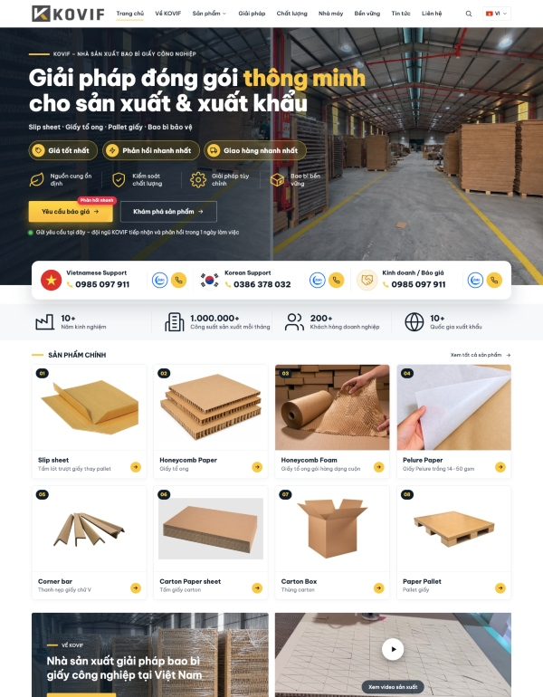 Website KOVIF – bao bì giấy công nghiệp